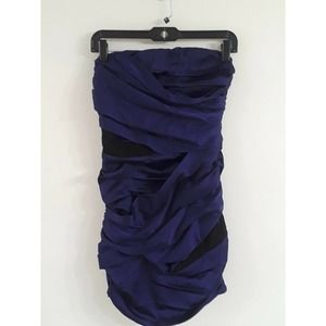 Womens Express Y2k Goth Purple & Black Rouched Lace Mini Strapless Dress size 4